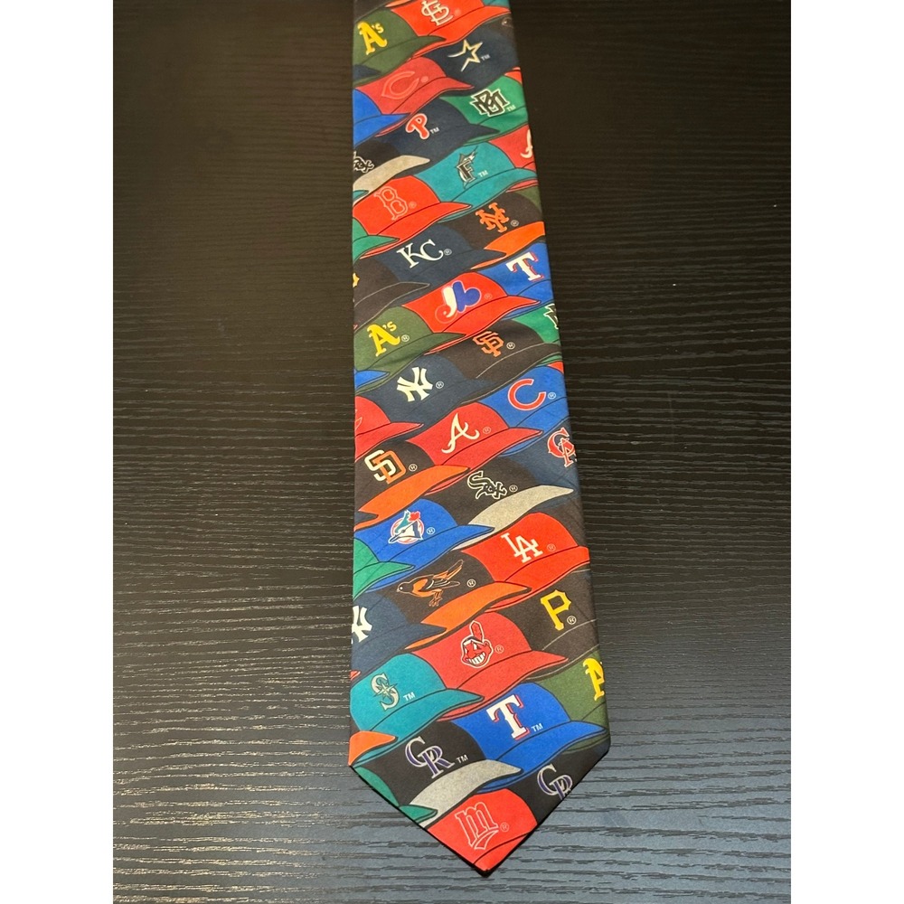 Vintage Surrey MLB‎ Baseball Team Hats All Over Print Necktie Polyester Mens Tie